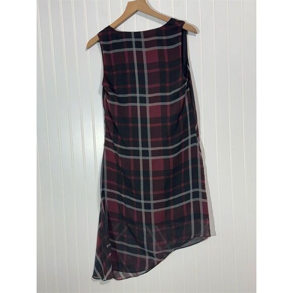 Haute Hippie Women’s Small Plaid Silk Dress Burgundy Black Asymmetrical Hem NWT - Picture 4 of 12